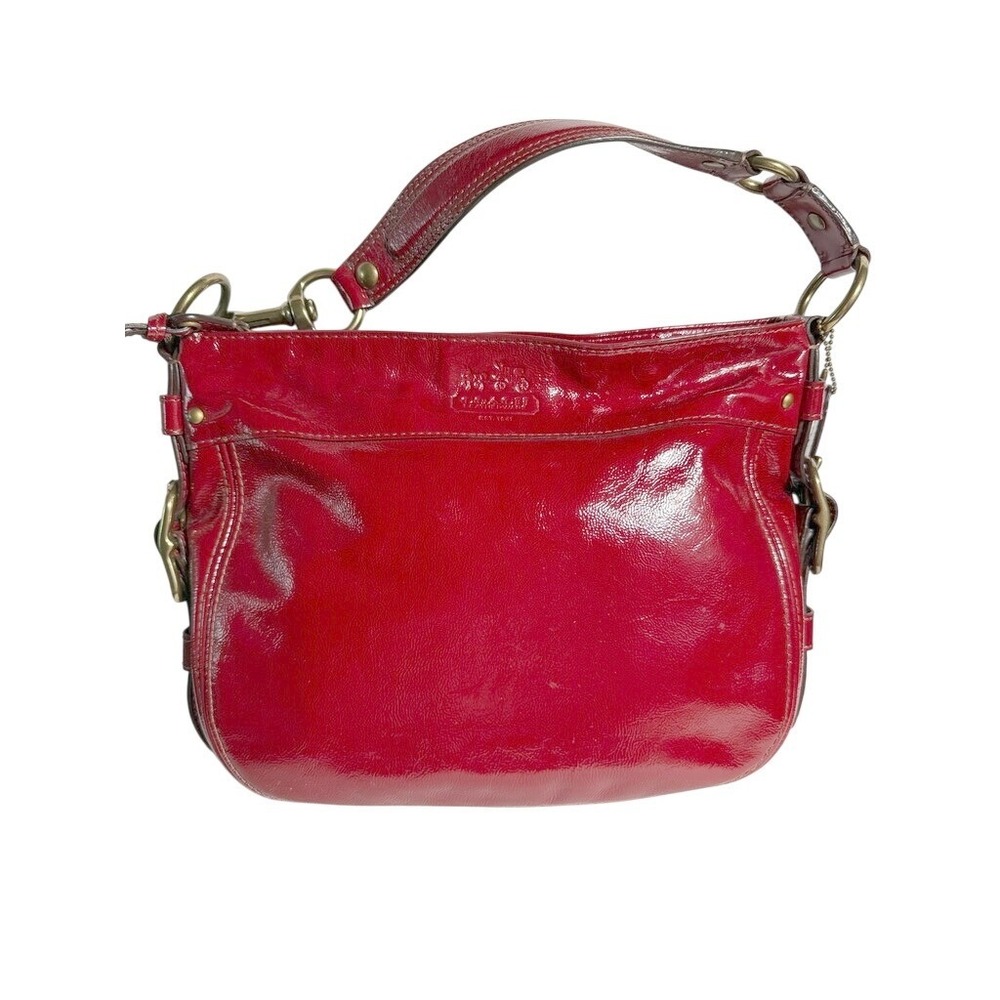 Vintage Y2k Coach Zoe Hobo Bag in Crimson Red Patent Leather Size M Slouchy Mob